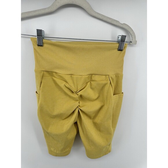 Gymshark Women High Rise Shorts Yellow Small Ruched Butt Pockets - Picture 2 of 3